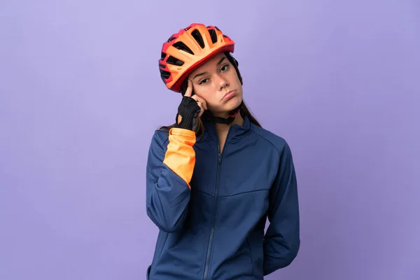 Tiener Fietser Meisje Denken Een Idee — Stockfoto