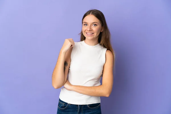 Young Lithuanian Woman Isolated Purple Background Laughing — Stock Photo, Image