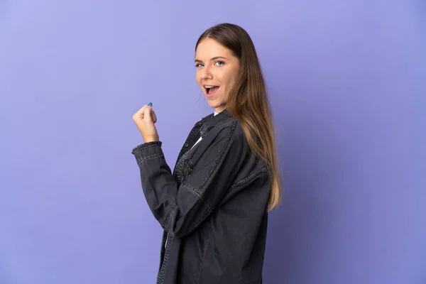 Young Lithuanian Woman Isolated Purple Background Celebrating Victory — Stock Photo, Image