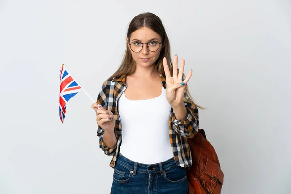 Young Lithuanian Woman Holding United Kingdom Flag Isolated White Background — Stock fotografie