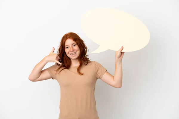 Teenager Redhead Girl Isolated White Background Holding Empty Speech Bubble — Stock Photo, Image