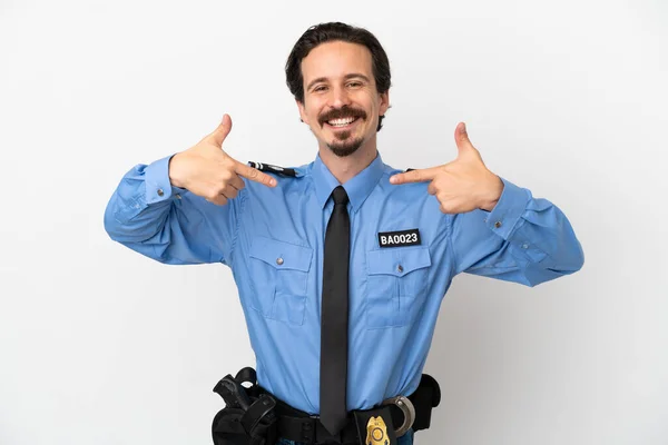 Jonge Politieman Geïsoleerde Achtergrond Wit Trots Zelfvoldaan — Stockfoto