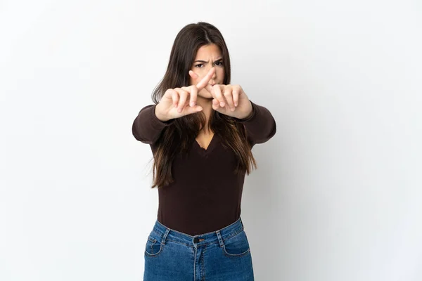 Teenager Brasilianisches Mädchen Isoliert Auf Weißem Hintergrund Macht Stop Geste — Stockfoto