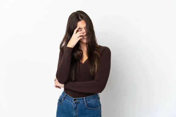 Teenager Brasilianische Mädchen Isoliert Auf Weißem Hintergrund Lachen — Stockfoto