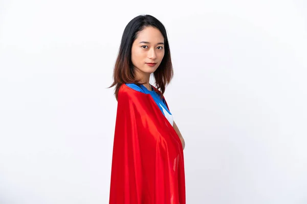 Jonge Vietnamese Vrouw Geïsoleerd Witte Achtergrond Superheld Kostuum Met Gekruiste — Stockfoto