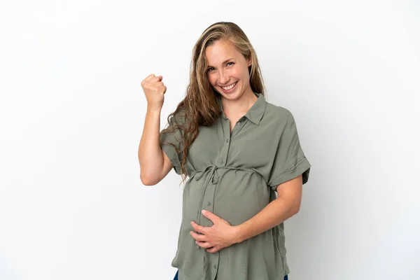 Young Caucasian Woman Isolated White Background Pregnant Celebration Victory — Foto Stock