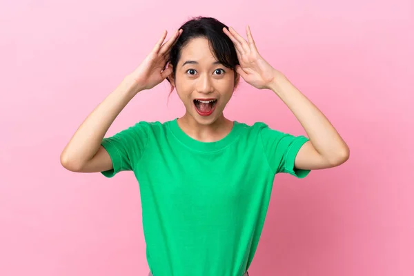 Young Vietnamese Woman Isolated Pink Background Surprise Expression —  Fotos de Stock