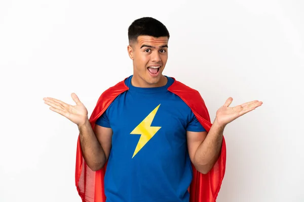 Super Hero Isolated White Background Shocked Facial Expression — Stock Photo, Image