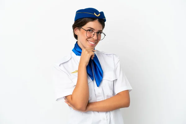 배경에 안경을 비행기의 스튜어디스 Stewardess 이시아 — 스톡 사진