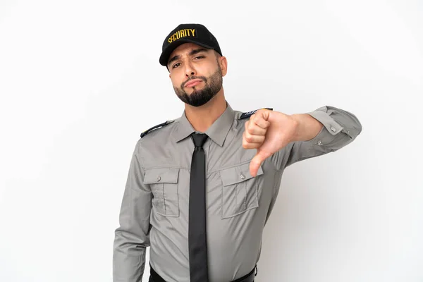 Hombre Árabe Joven Aislado Sobre Fondo Blanco Mostrando Pulgar Hacia — Foto de Stock