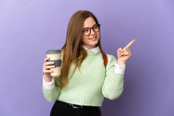 Adolescente Estudante Menina Sobre Isolado Roxo Fundo Com Intenção Realizar — Fotografia de Stock