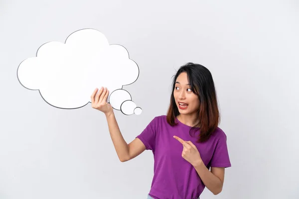 Young Vietnamese Woman Isolated White Background Holding Thinking Speech Bubble — Stock Photo, Image