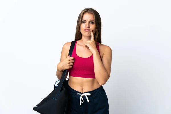 Young Sport Uruguayan Woman Sport Bag Isolated White Background Having — Photo