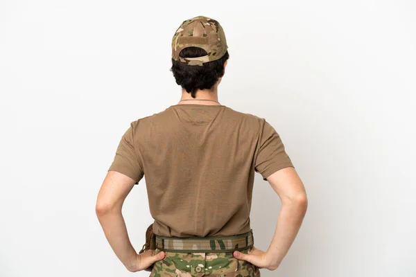 Soldier Man Isolated White Background Back Position — Stockfoto