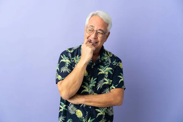 Middle Age Brazilian Man Isolated Purple Background Nervous Scared — Fotografia de Stock