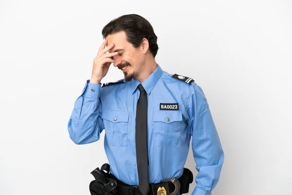 Jonge Politieman Geïsoleerde Achtergrond Wit Lachen — Stockfoto