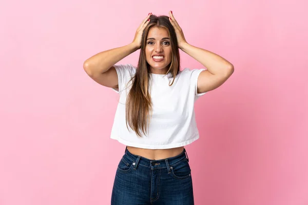 Young Uruguayan Woman Isolated Pink Background Doing Nervous Gesture — Stock Fotó