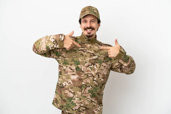 Soldato Isolato Sfondo Bianco Orgoglioso Soddisfatto — Foto Stock