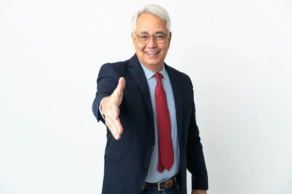 Middle Age Brazilian Business Man Isolated White Background Shaking Hands — Fotografia de Stock