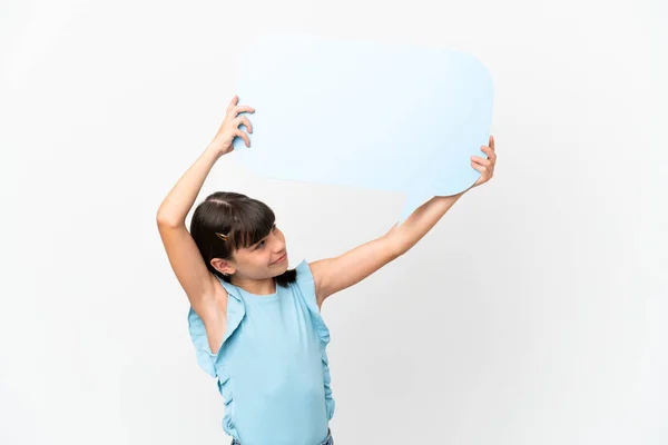 Pequeño Niño Caucásico Aislado Sobre Fondo Blanco Sosteniendo Una Burbuja —  Fotos de Stock