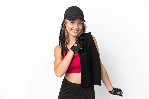 Sport Russisches Mädchen Mit Hut Und Handtuch Isoliert Auf Weißem — Stockfoto