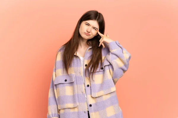 Young Ukrainian Girl Isolated Pink Background Making Gesture Madness Putting — ストック写真