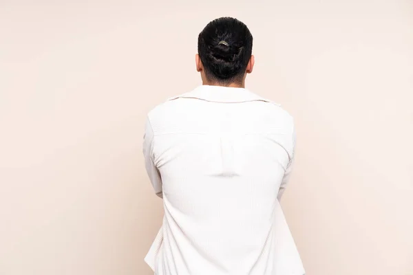Asiatisch Gutaussehend Mann Über Isolation Hintergrund Rücken Position — Stockfoto