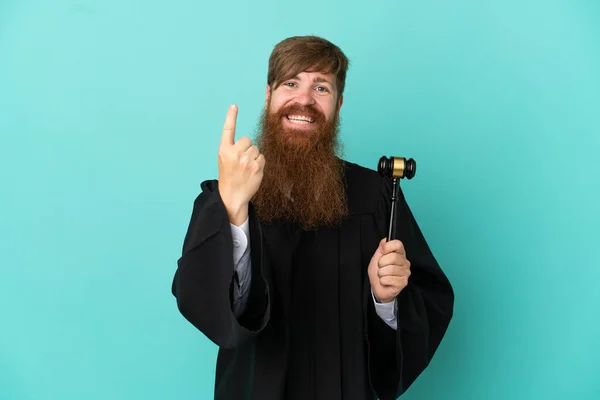 Redhead Caucasian Judge Man Isolated Blue Background Doing Coming Gesture — Stockfoto