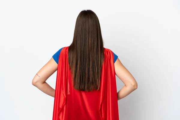 Jonge Braziliaanse Vrouw Geïsoleerd Witte Achtergrond Superheld Kostuum Achterste Positie — Stockfoto