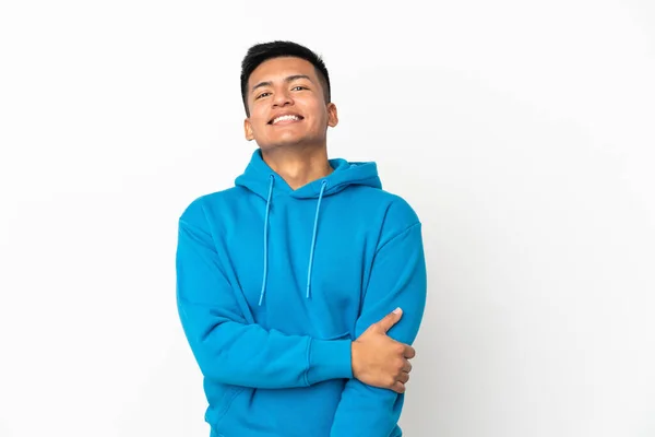 Jonge Ecuadoraanse Man Geïsoleerd Witte Achtergrond Lachen — Stockfoto