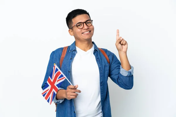 Junge Ecuadorianerin Mit Einer Britischen Flagge Auf Weißem Hintergrund Die — Stockfoto