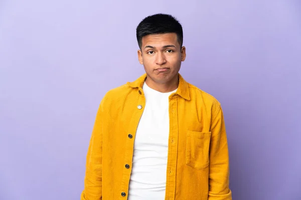 Young Ecuadorian Man Isolated Purple Background Sad Expression — Stok fotoğraf