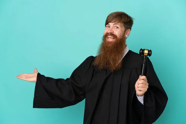 Redhead Caucasian Judge Man Isolated Blue Background Extending Hands Side — Stockfoto