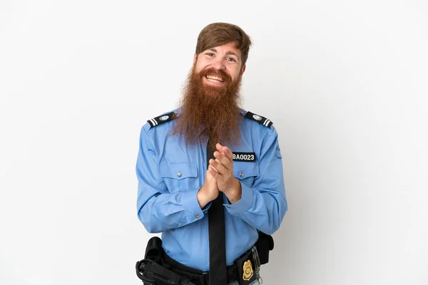 Redhead Police Man Isolated White Background Applauding Presentation Conference — Stockfoto