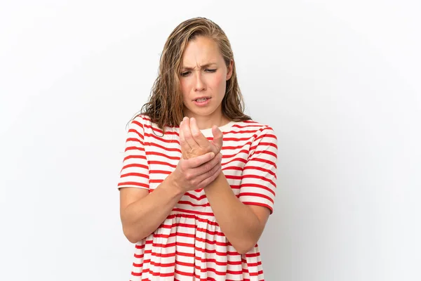 Jonge Blanke Vrouw Geïsoleerd Witte Achtergrond Die Lijden Aan Pijn — Stockfoto