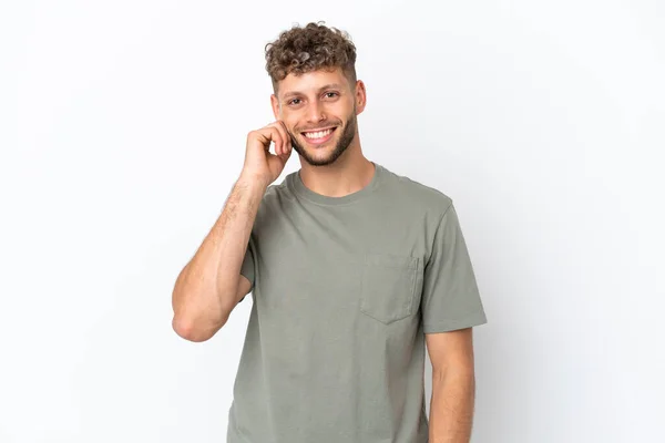 Young Caucasian Handsome Man Isolated White Background Laughing — Stock Photo, Image