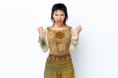 Genç Uruguaylı kız izole edilmiş beyaz arka plan kötü bir durum yüzünden hayal kırıklığına uğradı.