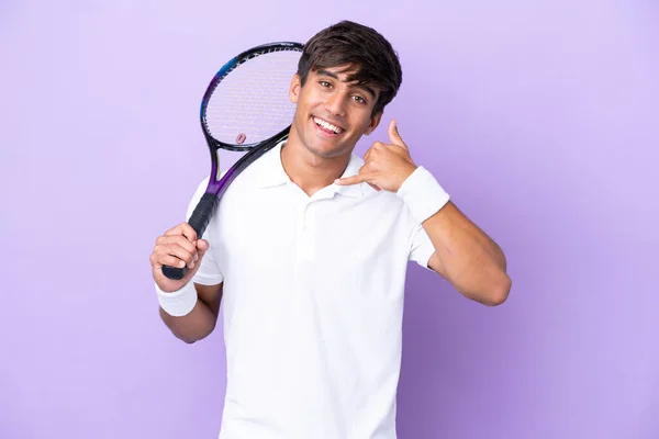 Guapo Joven Jugador Tenis Hombre Aislado Fondo Ocre Haciendo Gesto — Foto de Stock