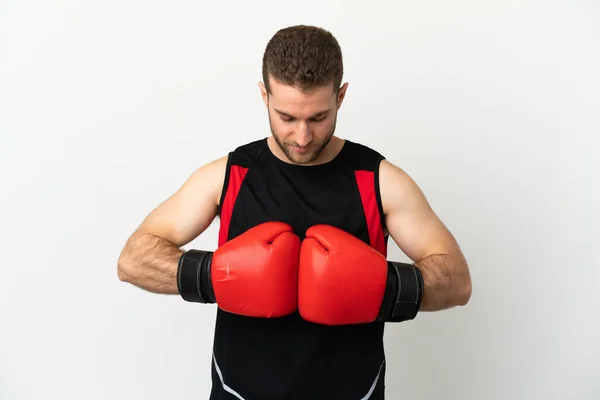 Handsome Blonde Man Isolated White Background Boxing Gloves — Stock Photo, Image