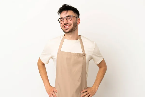 Serveur Restaurant Homme Caucasien Isolé Sur Fond Blanc Posant Avec — Photo
