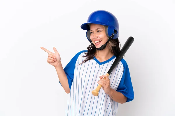 Baseball Giocatore Ragazza Russa Con Casco Pipistrello Isolato Sfondo Bianco — Foto Stock