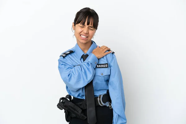 Młoda Policja Mieszana Rasa Kobieta Odizolowane Tło Cierpi Ból Ramieniu — Zdjęcie stockowe