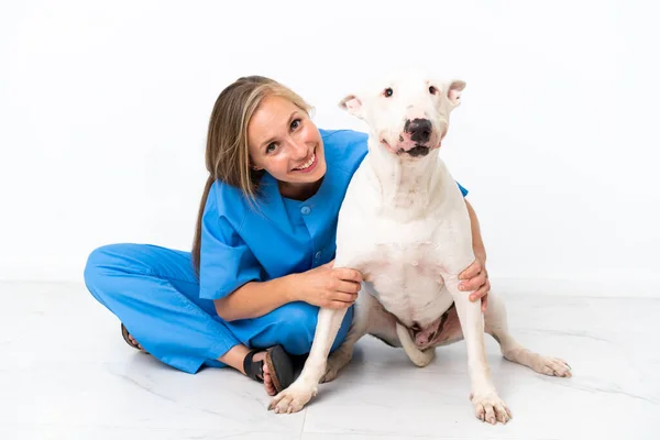 Veterinário Jovem Mulher Inglesa Com Cão — Fotografia de Stock