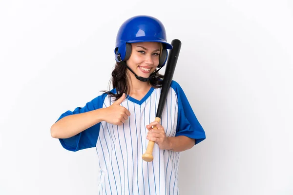 Baseball Ragazza Russa Giocatore Con Casco Pipistrello Isolato Sfondo Bianco — Foto Stock