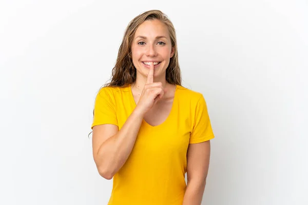 Jonge Blanke Vrouw Geïsoleerd Witte Achtergrond Met Een Teken Van — Stockfoto