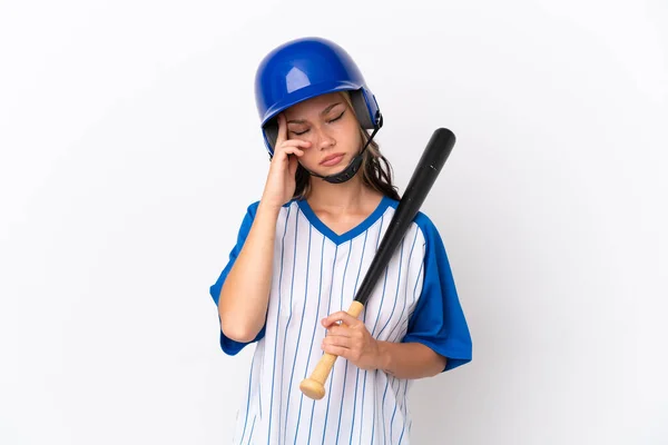 Baseball Giocatore Ragazza Russa Con Casco Pipistrello Isolato Sfondo Bianco — Foto Stock