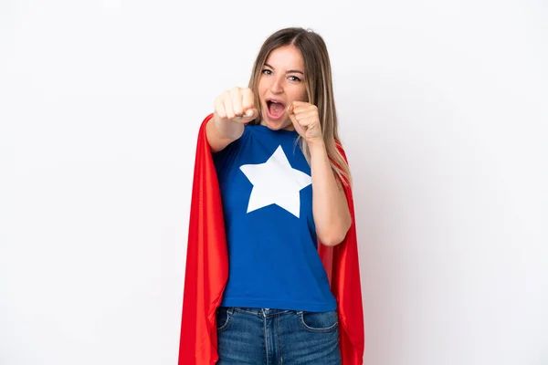 Jeune Femme Roumaine Isolée Sur Fond Blanc Costume Super Héros — Photo