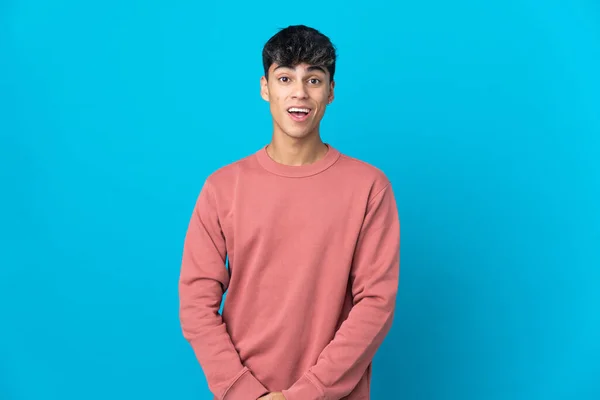 Young Man Isolated Blue Background Surprise Facial Expression — Stock Photo, Image