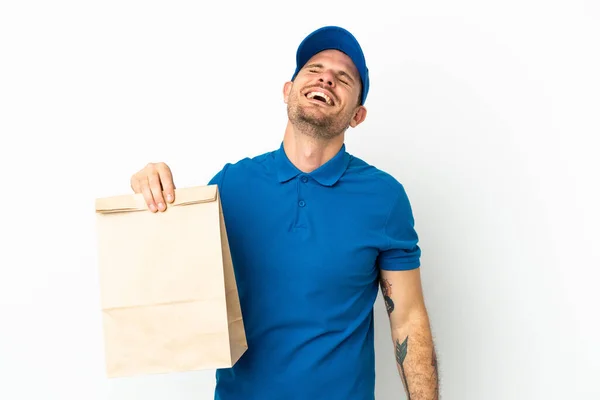 Braziliaans Nemen Van Een Zak Van Afhaalmaaltijden Geïsoleerd Witte Achtergrond — Stockfoto