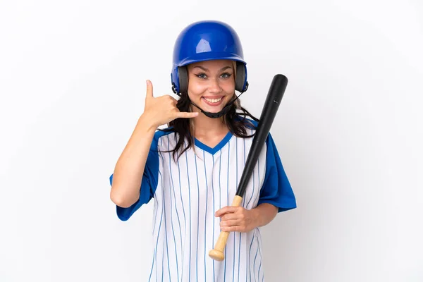Baseball Ruská Dívka Hráč Helmou Pálkou Izolované Bílém Pozadí Dělat — Stock fotografie